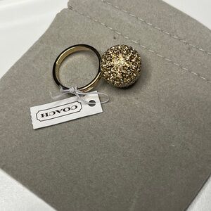 NWT Coach Gold Swarovski Pave Crystal Large Dome Ball Ring Size 8